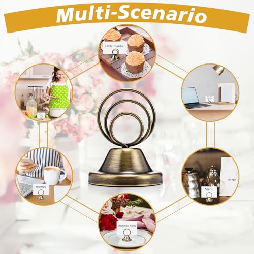Fulmoon 24 Pcs Mini Table Number Holders Place Card Holders 1.5 Inch Steel Table Sign Stands for Wedding Graduation Reception Restaurant Home Photo Picture Office Memo(Bronze) - color: Bronze