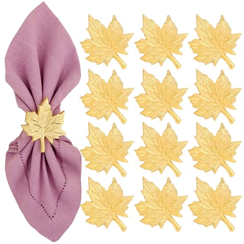 CLEENTABLE Maple Leaf Napkin Rings - Set of 12 Handcrafted Aluminum Napkin Holders for Cloth & Paper Napkins, Elegant Table Décor for Wedding Receptions Thanksgiving Christmas Holiday Parties (Gold) - color: Gold, size: Pack of 12