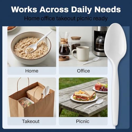 1000 Count Medium Weight White Plastic Teaspoons Bulk Plastic Silverware For Parties, Weddings, Catering, Take out Single-Use Tea Spoon - size: 1 Case Teaspoons (1000)