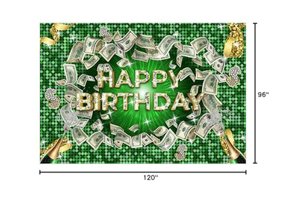 Renaiss 10x8ft Green Money Themed Birthday Backdrop Dollar Bills Birthday Photography Background Champagne Diamonds Luxury Money Casino Billions Theme Bday Party Decorations Photo Booth Props - size: 10x8ft