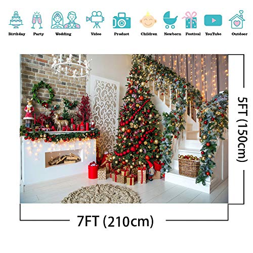 AIIKES 7x5ft Christmas Backdrops for Photography Fireplace Christmas Photography Background Indoors Xmas Tree Gift Holiday Party Decoration 11-752