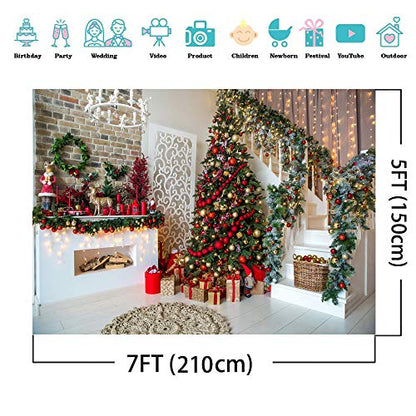 AIIKES 7x5ft Christmas Backdrops for Photography Fireplace Christmas Photography Background Indoors Xmas Tree Gift Holiday Party Decoration 11-752