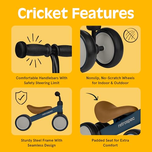 Retrospec Cricket Baby Balance Bike, 4-Wheel Ride-On Toy for Ages 12-24 Months – First Bike & Toddler Bike for 1 Year Old Boys & Girls, First Birthday Gift - color: Navy