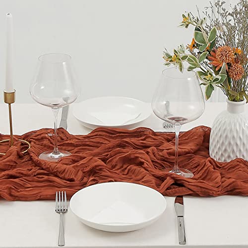 DOLOPL Thanksgiving Table Runner Fall Cheesecloth Table Runner 13.3ft for Thanksgiving Decorations, Rust Gauze Cheese Cloth Runner 160inch Long for Wedding Bridal Baby Shower Table Decorations - color: Rust