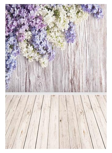 Allenjoy 5x7ft Spring Violet Wood Floral Backdrop Lilac Flowers Wall Decor Rustic Wooden Photo Background for Wedding Baby Shower Mother's Day Photography Photoshoot Props