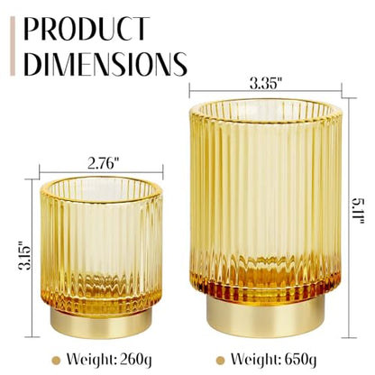 Makeup Brush holder Organizer, Crystal Glass Toothbrush Holders, Striped Make Up Brush Holder for Vanity, Pen Holder for Desk, Vase -Gold (S+L) - color: Glod
