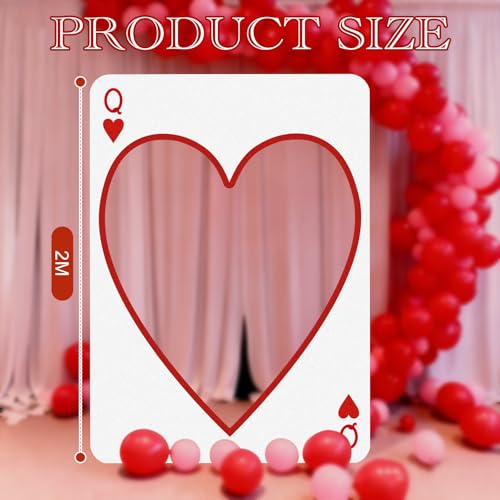 Aurelema 2m Large Valentine's Day Photo Booth Props Party Decoration Stand Poker Player Cards Backdrop Red Heart Cutout Valentine's Day Background for Photoshoot Wedding Birthday Bridal Shower