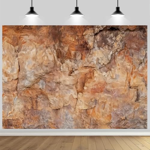 7x5ft Rock Texture Photo Backdrop Brown Stone Cave Photography Background Outdoor Theme Shoots Nature Style Studio Adventure Theme Birthday Archaeology Party Banner Decoration - size: 7x5FT