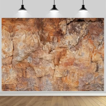 7x5ft Rock Texture Photo Backdrop Brown Stone Cave Photography Background Outdoor Theme Shoots Nature Style Studio Adventure Theme Birthday Archaeology Party Banner Decoration - size: 7x5FT
