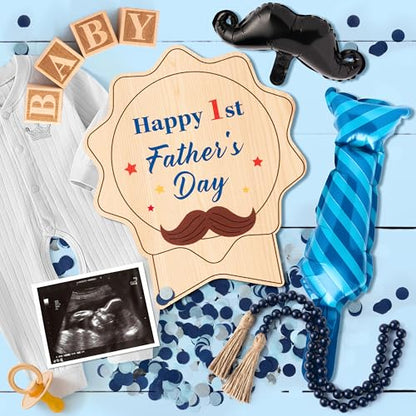 9Pcs Pregnancy Announcement Set Coming Soon Baby Announcement Ideas Include Happy Father's Day Wooden Sign Balloon Beads Garland New Parents Pregnancy Reveal Photo Prop Backdrop for 1st Father's Day - color: Blue