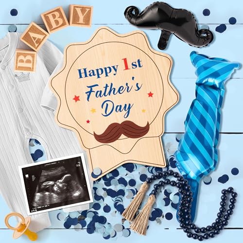 9Pcs Pregnancy Announcement Set Coming Soon Baby Announcement Ideas Include Happy Father's Day Wooden Sign Balloon Beads Garland New Parents Pregnancy Reveal Photo Prop Backdrop for 1st Father's Day - color: Blue