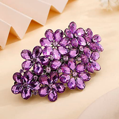 Aimimier Flower Crystal Hair Barrettes Fashion Rhinestone Alligator Snap Clips Hair Pins Luxury Wedding Hair Accessories for Women (Purple) - color: Purple