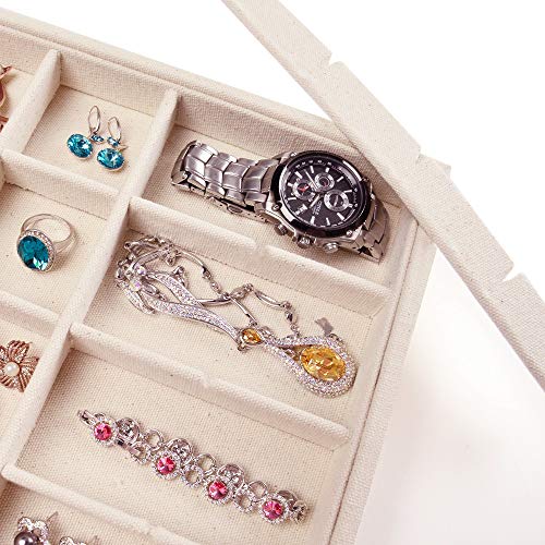 Oirlv Stackable Linen Jewelry Tray Adjustable 24 Grid Jewelry Storage Case for Drawer or Showcase - size: 24 Grids