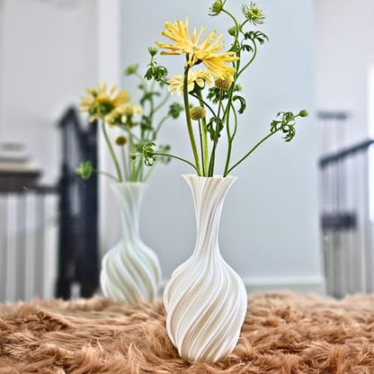 Threaded vase, Fluted Transparent, Modern, Suitable for Living Room, Dining Table, Entrance, Shelf, Wedding, Office, Coffee Table, Birthday, 5.9 inches (White-3) - color: White-3