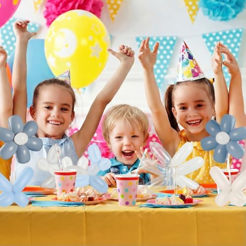 100 Pcs Long Twisting Balloons, Dusty Blue White Macaroon Light Blue Clear Long Balloons for Animal Party Decorations, Birthday Graduation New Years Wedding Engagement Party Decoration - color: Dusty Blue