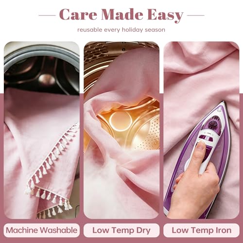 JIALE Valentines Textured Tablecloth, Heavy Duty Linen Style Farmhouse Table Cloth Round Tables, Wrinkle-Free Washable Waterproof Table Cover for Kitchen, Dining, Parties, 55"x55", Pink - color: Pink, size: 55" (Round)