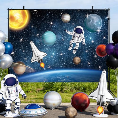 AIBIIN 8x6ft Outer Space Photo Backdrop Universe Planet Star Galaxy Astronaut Rocket Photography Background Kids Boy Birthday Party Decorations Banner Photo Props - size: 8x6ft