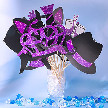 Zonon 24 Pcs Funny Photo Booth Props Class of 2026 Graduation Birthday Wedding Family Class Reunion Prom Disco Party Celebration Decoration Supplies Mix of Hats, Lipstick, Tie(Black and Purple) - color: Black and Purple