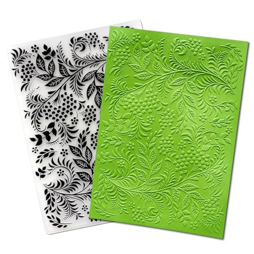 Arbuya Christmas Leaves Plastic Embossing Folders Berry Branches Texture Embossing Impression Template for Card Making Scrapbooking and Paper Crafting， 5"x7" - color: Berry Branches