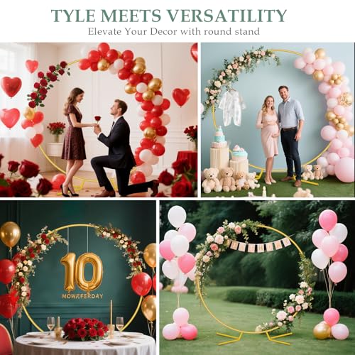 WellSign 6.6FT Balloon Arch Stand Kit, Metal Round Backdrop Stand for Parties, Gold Circle Wedding Arches Frame with Base for Engagement Valentine Party Baby Shower Gender Reveal Decoration - size: 6.6FT