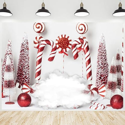 Christmas Backdrop Winter Red Candy Cane Balls Background New Year Photography Banner for Birthday Christmas Party Celebration Decorations Supplies Photo Studio Photobooth Props 15x8ft - size: 15x8 ft