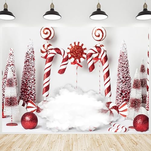 Christmas Backdrop Winter Red Candy Cane Balls Background New Year Photography Banner for Birthday Christmas Party Celebration Decorations Supplies Photo Studio Photobooth Props 5x4ft - size: 5x4 ft