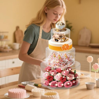 3Pcs Acrylic Cake Display Stand 6'' 8'' 10'' Round 3 Tier Clear Cylinder Cake Box for Wedding Birthday Party Decor(6 / 8 / 10 Inch) - size: 6 & 8 &10