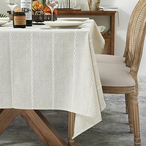 Chassic 54 x 72 inches Farmhouse Style Linen tablecloths, Wrinkle Resistant Washable Dining Room Table Cloths for Small Rectangle Tables - Beige - color: Beige, size: 72" x 54" (Rectangular)