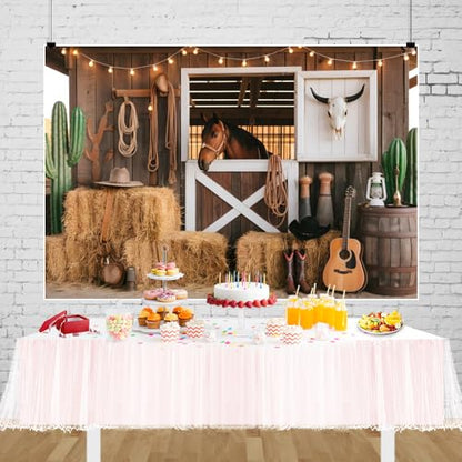 Western Cowboy Backdrop 7x5ft Rustic Barn Door Horse Banner Wild West Rodeo for Birthday Party Supplies Photo Booth Props