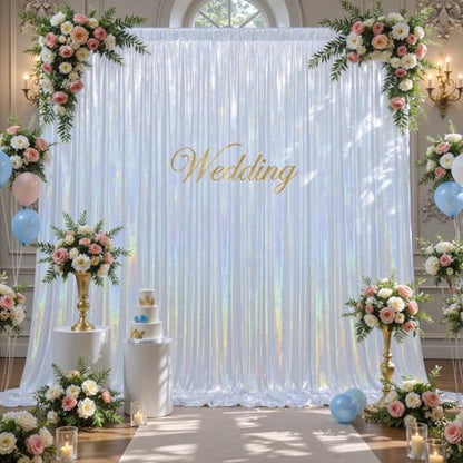 10x10ft Sequin Silver Backdrop Curtains Wedding Party Glitter Curtain Backdrop Fabric Shimmer Drapes Backdrop Bridal Baby Shower Birthday Christmas Photoshoot Background Photography 5x10FT，2 Panels - color: Sequin Silver, size: 10ft X 10ft(2 Panels 5ft X