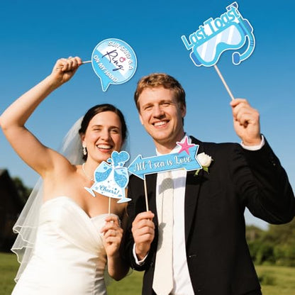 22 Pcs Coastal Bachelorette Party Photo Booth Props Set, Last Toast on The Coast Theme Decorations, Blue Nautical Beach Bridal Shower Wedding Engagement Party Supplies