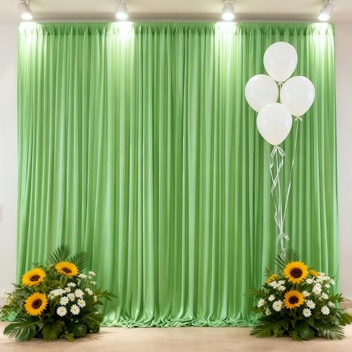 Sage Green Backdrop Curtain 10x10ft - Wrinkle Free Polyester Photo Curtain Backdrop Wedding Back Drop Fabric Drapes for Party Decorations Background for Photography - color: Sage Green, size: W5' X H10'(2 Panels)