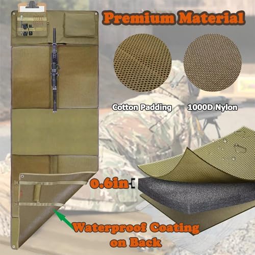 Extra Large Shooting Mat, Thickened Cotton Roll Up Padding with 2 Zipper Pockets & Molle Webbings & Bipod Holder, Non-Slip Waterproof Foldable Pad Blanket for Long Range Shooting Hunting