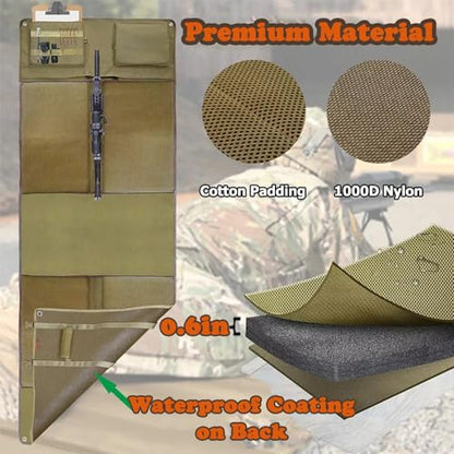 Extra Large Shooting Mat, Thickened Cotton Roll Up Padding with 2 Zipper Pockets & Molle Webbings & Bipod Holder, Non-Slip Waterproof Foldable Pad Blanket for Long Range Shooting Hunting