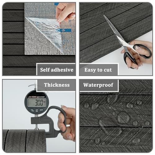 Self Adhesive Wood Slat Wall Paneling Grey/Black 3D Wood Panels for Wall Decor Soundproof Peel and Stick Wooden Grain Panel Wallpaper for Living Room Bedroom Dinner Office 11.8" x 118" - size: 11.8" x 118"