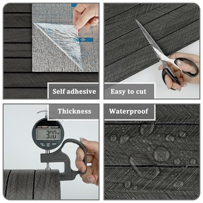Grey/Black 3D Wood Panels for Interior Wall Decor Self Adhesive Wood Slat Wall Paneling Peel and Stick Sound Froof Foam Wooden Panels Wallpaper for Walls Bedroom Office Studio 23.6" x 118" - size: 23.6" x 118"