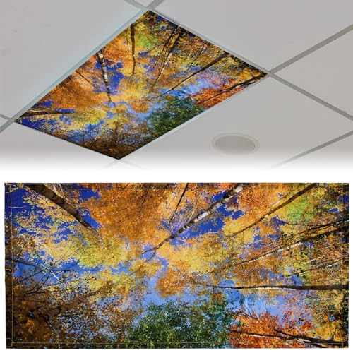 Patelai 4 x 2 Feet Fabric Fluorescent Light Cover for Ceiling Classroom Magnetic Cubicle Shade with 10 Magnets Fluorescent Light Filters for School Home Office Drop Lamp Decor(Autumn) - style: Autumn