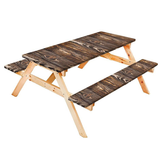 Old Hardwood Floor Texture Plank Print Picnic Table Cover with Bench Covers Fitted Rectangle Tables and Seats Camping Picnic Essentials Accessories - color: Wooden Texture11