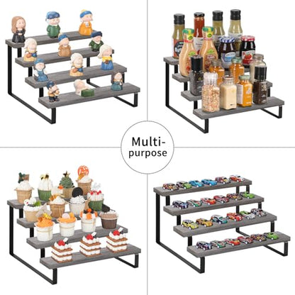 YINMIT Wooden Display Riser Stand, Tiered Perfume and Cologne Organizer Stand, 4 Tier Spice Rack Organizer, Rustic Display Shelf for Candles (4 Tier,2Pack,Grey) - color: 4 Tier,2Pack,Grey