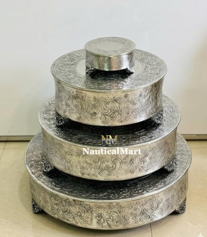 NAUTICALMART Silver Finish Round Wedding & Party Cake Stand Set of 4