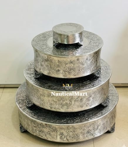 NAUTICALMART Silver Finish Round Wedding & Party Cake Stand Set of 4