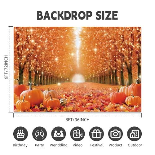 Fall Photography Backdrop 8x6ft, Autumn Maple Leaves Photo Background, Pumpkins Background for Thanksgiving Party, Farm Harvest Photo Booth Props - color: Autumn Backdrop-1, size: 8×6ft