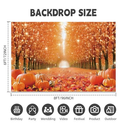 Fall Photography Backdrop 8x6ft, Autumn Maple Leaves Photo Background, Pumpkins Background for Thanksgiving Party, Farm Harvest Photo Booth Props - color: Autumn Backdrop-1, size: 8×6ft