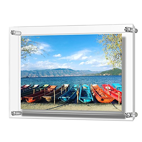 AMEITECH Acrylic Floating Picture Frame, 11x14 Double Panel Clear Wall Mount Document Certificate Frames (Inner Max Size is 9 x12.5 inch) - size: 11 x 14 inch