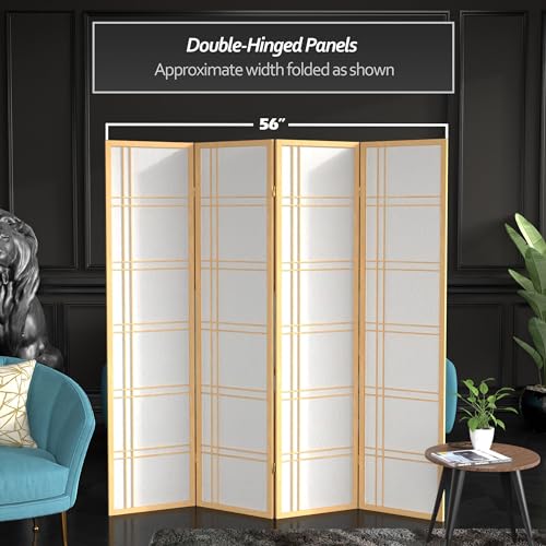 Red Lantern 6 ft. Tall Double Cross Shoji Screen - Natural - 4 Panels - color: Natural, size: 4 Panel