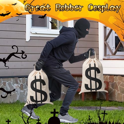 4Pcs 11.8 x 15.7 Inches Canvas Money Bags - Halloween Prop Money Bag with Dollar Sign, Money Sacks for Bank Robber Costume Pirate Cosplay Theme Party - size: L-11.8 X 15.7 in