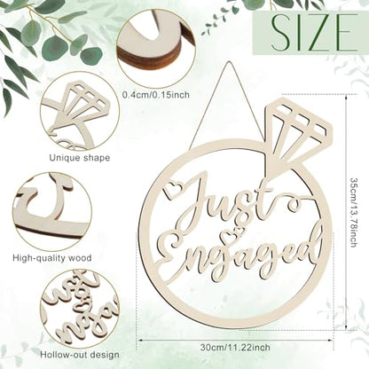 Youyole Just Engaged Wooden Sign 13.78'' x 11.22'' Diamond Ring Wood Cutout Sign Wedding Engagement Party Decorations Photo Booth Props with Hanging Rope Bridal Shower Rustic Hanging Decor - style: Just Engaged