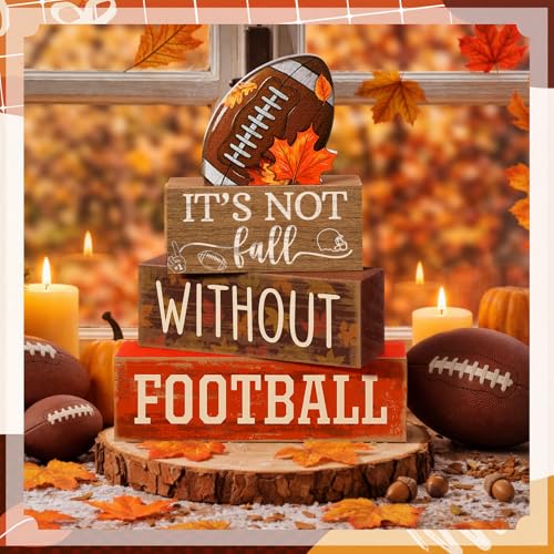 Yuntau 4 Pcs Football Fall Table Decorations Football Tiered Tray Decor Spring Wooden Sign Soccer It's Not Fall Without Centerpiece Decorative Faux Book Block Sign for Coffee Table Mantel Shelf - style: Football Fall