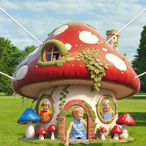 Red Mushroom Shape Party Photo Props Selfie Frame Decorations Photo Props for Photos Booth Mushroom Backdrop Banner for Forest Woodland Events Birthday Baby Shower Parties Decorations Supplies Decor - color: Red