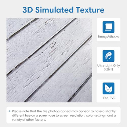 COMSTICKC 3D Faux Wood Wall Sticker, Peel and Stick Wall Covering,12 pcs of 22.8" x 11.8", DIY Lightweight PVC White Wood Self Adhesive Decorative Tiles Wallpaper,Paintable,Covers 22.48 sq.ft - color: White Wood